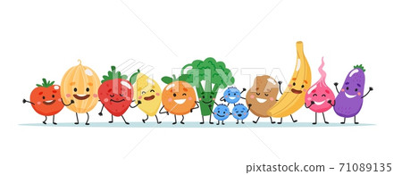 Fruits and vegetables characters. Vector illustration 71089135