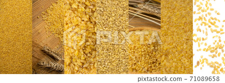 Bulgur Texture Food Collage, Various Raw Bulghur Collection 71089658
