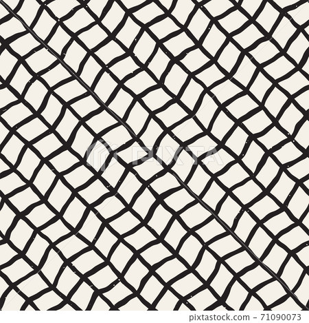 Hand-drawn lines geometric seamless pattern. Monochrome black and white ink strokes. Abstract vector background texture. 71090073
