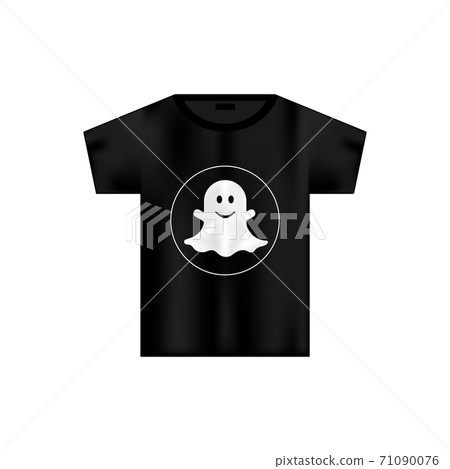Black male t shirt with ghost spook. Realistic mockup. Short sleeve t shirt template. Vector on isolated white background. Eps 10. 71090076