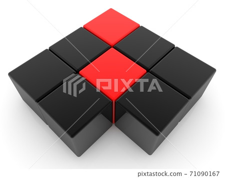 Concept of toy cubes in black and red on white background Concept of toy cubes in black and red on white background 71090167