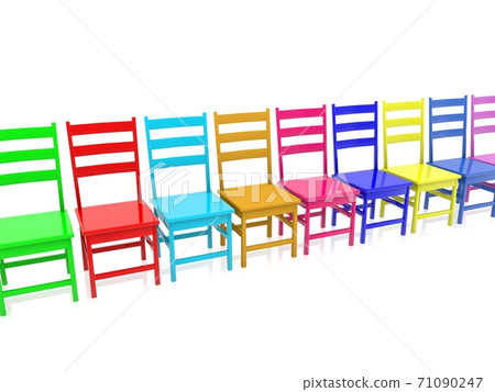 Chairs of different colors in one row Chairs of different colors in one row 71090247