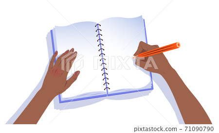 Top view illustration of hand writing in notebook Top view illustration of hand writing in notebook 71090790
