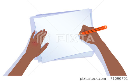 Top view illustration of hands drawing on paper 71090791