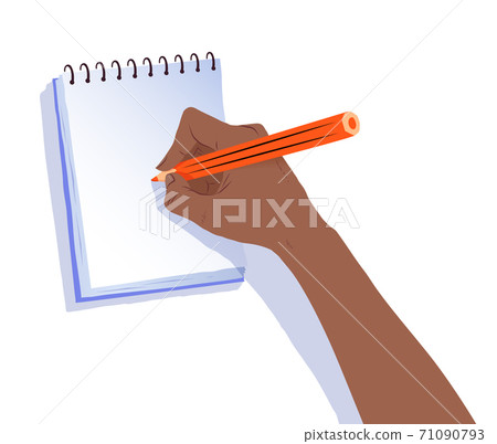 Top view illustration of hand writing in notebook Top view illustration of hand writing in notebook 71090793