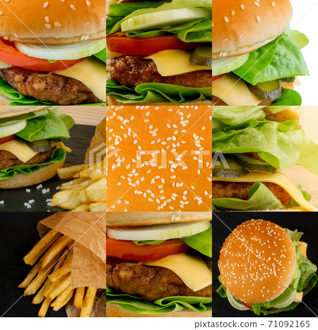 Classic Burger Fast Food Collage, Various Burgers Collection 71092165