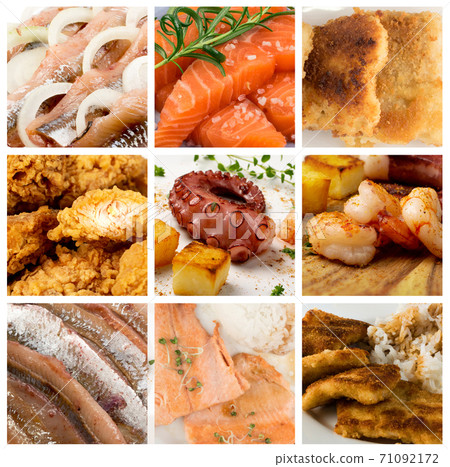 Seafood Collage, Various Sea Food Collection, Different Fish Mix 71092172