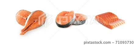 Raw Salmon Steak Isolated 71093730