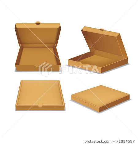 Realistic Detailed 3d Pizza Cardboard Box Set. Vector 71094597