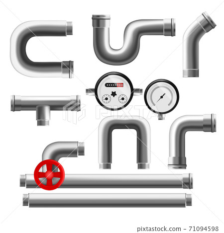 Realistic Detailed 3d Pipeline Elements Set. Vector 71094598