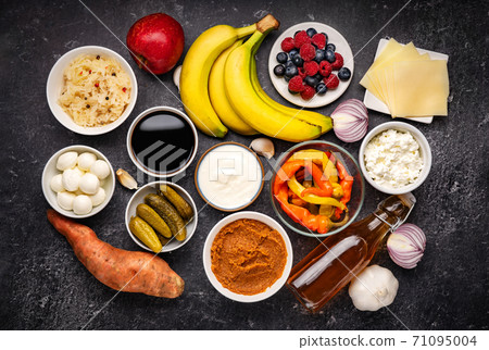Probiotic and prebiotic foods rich of healthy bacteria good for health Probiotic and prebiotic foods rich of healthy bacteria good for health 71095004