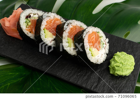 Futomaki Philadelphia Sushi Rolls Top View Isolated Futomaki Philadelphia Sushi Rolls Top View Isolated 71096065