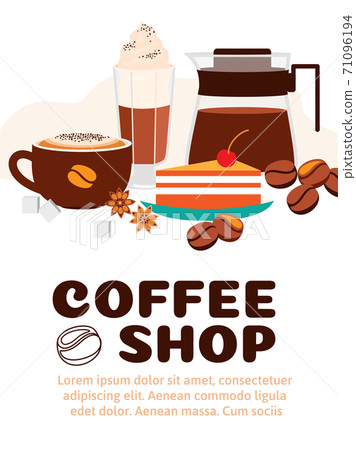 Coffee shop advertisement banner with elements, flat cartoon vector illustration Coffee shop advertisement banner with elements, flat cartoon vector illustration 71096194