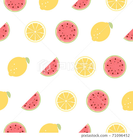 Seamless Pattern with Lemon and Watermelon Fruits. Vector Illustration 71096452