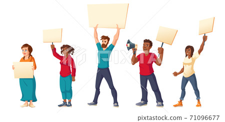 People strike, angry men and women with placards 71096677