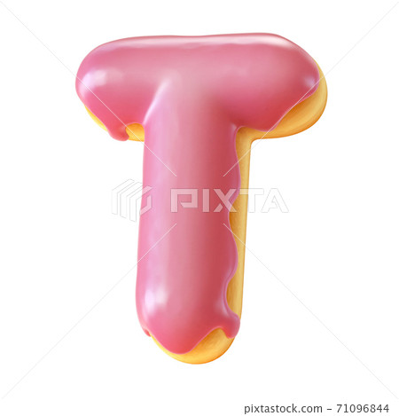 Glazed donut font 3d rendering letter T Glazed donut font 3d rendering letter T 71096844