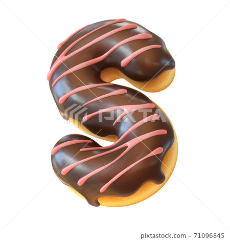 Glazed donut font 3d rendering letter S 71096845