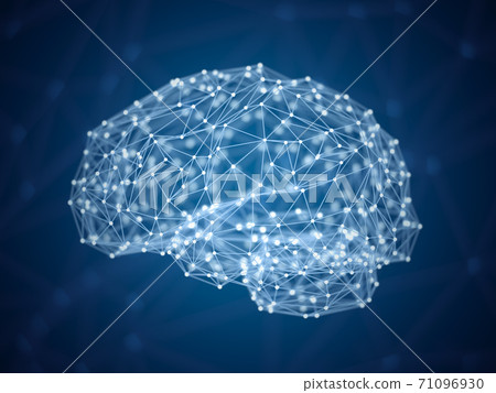 Abstract digital brain, dots and lines in form of human brain, artificial intelligence concept, triangulated brain, polygonal model, 3d rendering 71096930