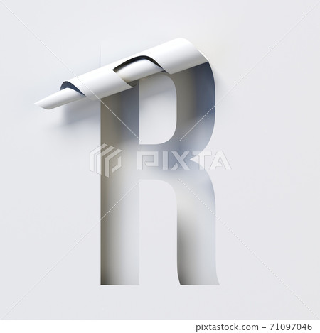 Cut out curled paper font 3d rendering letter R Cut out curled paper font 3d rendering letter R 71097046