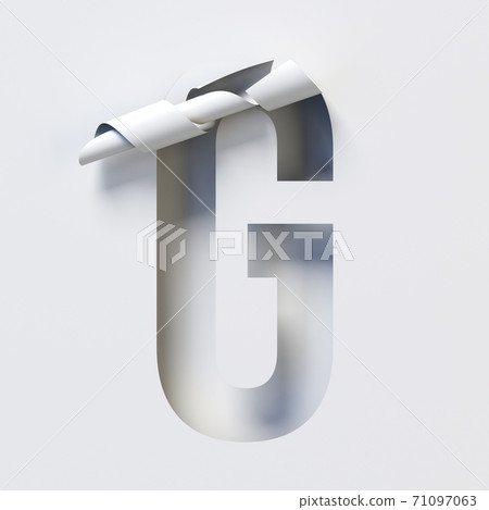 Cut out curled paper font 3d rendering letter G 71097063