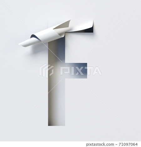 Cut out curled paper font 3d rendering letter F 71097064
