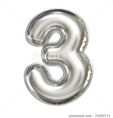 Silver balloon font 3d rendering, number 3 Silver balloon font 3d rendering, number 3 71097271