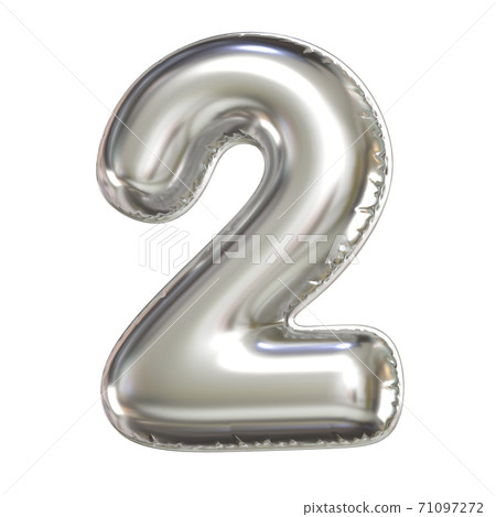 Silver balloon font 3d rendering, number 2 Silver balloon font 3d rendering, number 2 71097272
