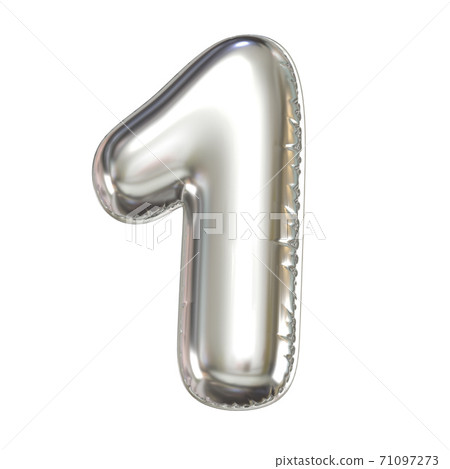 Silver balloon font 3d rendering, number 1 Silver balloon font 3d rendering, number 1 71097273