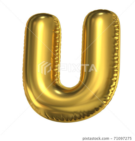 Golden balloon font 3d rendering, letter U 71097275