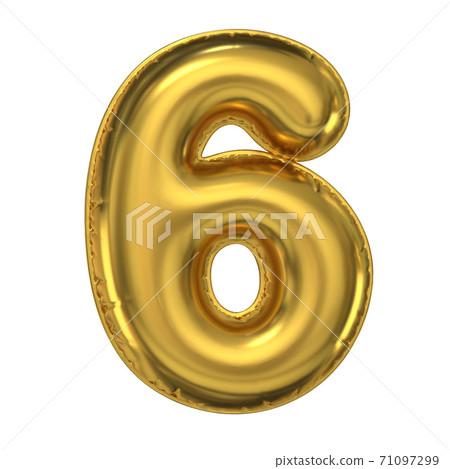 Golden balloon font 3d rendering, number 6 Golden balloon font 3d rendering, number 6 71097299