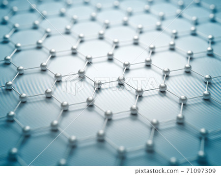Graphene molecular grid, graphene atomic structure concept, hexagonal geometric form, nanotechnology background 3d rendering Graphene molecular grid, graphene atomic structure concept, hexagonal geometric form, nanotechnology background 3d rendering 71097309
