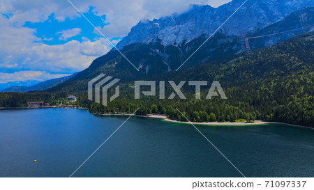 Wonderful Eibsee in Bavaria at the German Alps from above Wonderful Eibsee in Bavaria at the German Alps from above 71097337