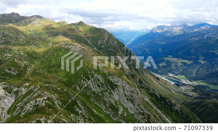 Flight over Gotthard Pass in Switzerland Flight over Gotthard Pass in Switzerland 71097339