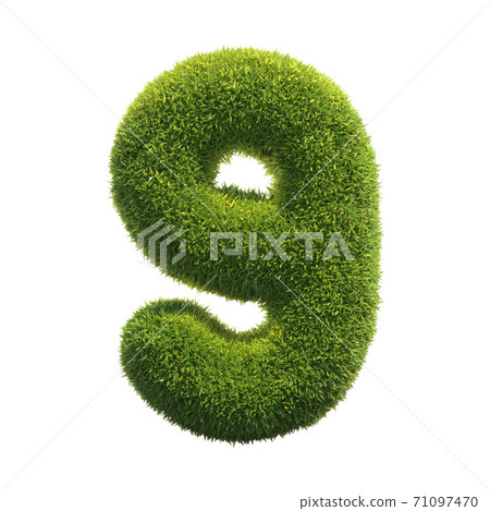 Grass font 3d rendering number 9 71097470