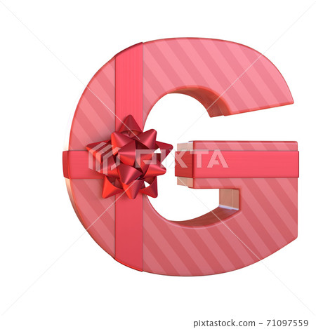 Gift box with red ribbon bow 3d font, present alphabet 3d rendering, letter G Gift box with red ribbon bow 3d font, present alphabet 3d rendering, letter G 71097559