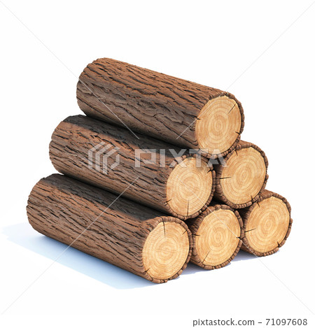 Stackof firewood on a isolated white background 3d rendering 71097608
