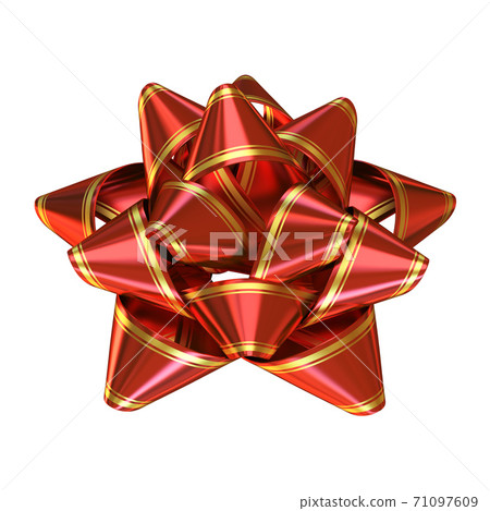 Red bow with golden stripes for gift box decoration 3d rendering Red bow with golden stripes for gift box decoration 3d rendering 71097609