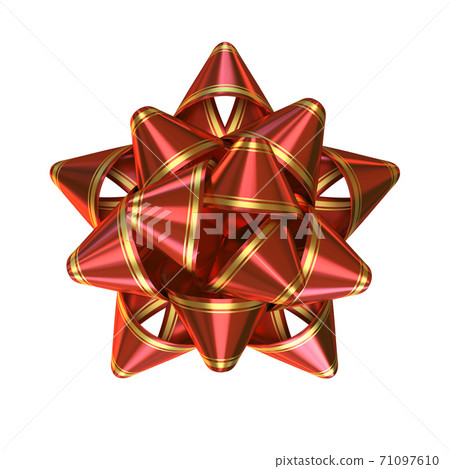 Red bow with golden stripes for gift box decoration 3d rendering Red bow with golden stripes for gift box decoration 3d rendering 71097610