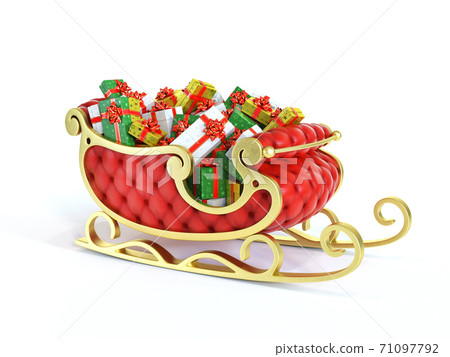 Christmas Santa sleigh full of gift boxes - red...-插圖素材 [71097792 ...