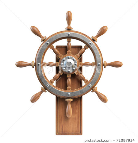 Ship wheel with stand isolated on white background 3d rendering 71097934