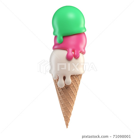 Various flawors ice cream scoop with cone on white background 3d rendering 71098001