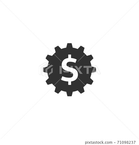 Gear with a dollar sign icon for web, mobile and infographics. Vector white icon on the light blue circle isolated on white background. Gear with a dollar sign icon for web, mobile and infographics. Vector white icon on the light blue circle isolated on white background. 71098237