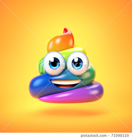 Rainbow Poop emoji isolated on yellow background, colorful poo emoticon 3d rendering Rainbow Poop emoji isolated on yellow background, colorful poo emoticon 3d rendering 71098320
