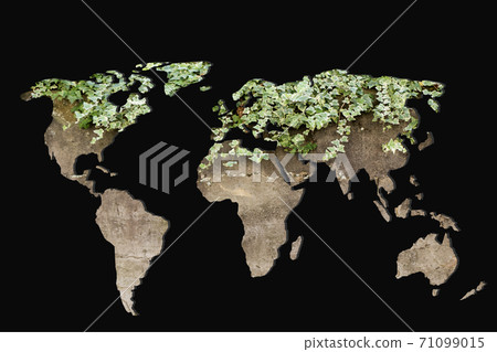 Roughly outlined world map with green plants filling Roughly outlined world map with green plants filling 71099015