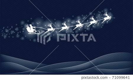 Santa flying in a sleigh through the night sky 71099641