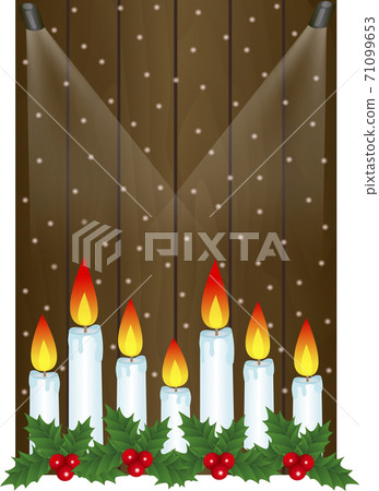 Creative frame made of Christmas wooden background with candles Creative frame made of Christmas wooden background with candles 71099653