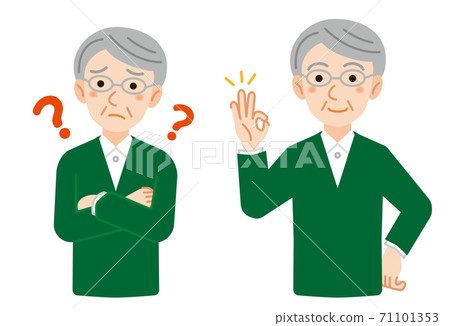 Illustration set of questions and solutions for older men / white background Illustration set of questions and solutions for older men / white background 71101353