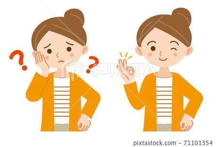 Illustration set of women's questions and solutions / white background 71101354