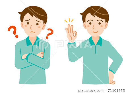 Illustration set of men's questions and solutions / white background Illustration set of men's questions and solutions / white background 71101355