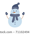 Snowman with hat and scarf isolated on white background. Vector illustration 71102494